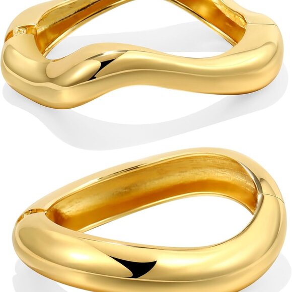 Gold Bangles Women Zinc Wide Cuff Trendy Open Spring Ring Jewelry Gift - Picture 1 of 6